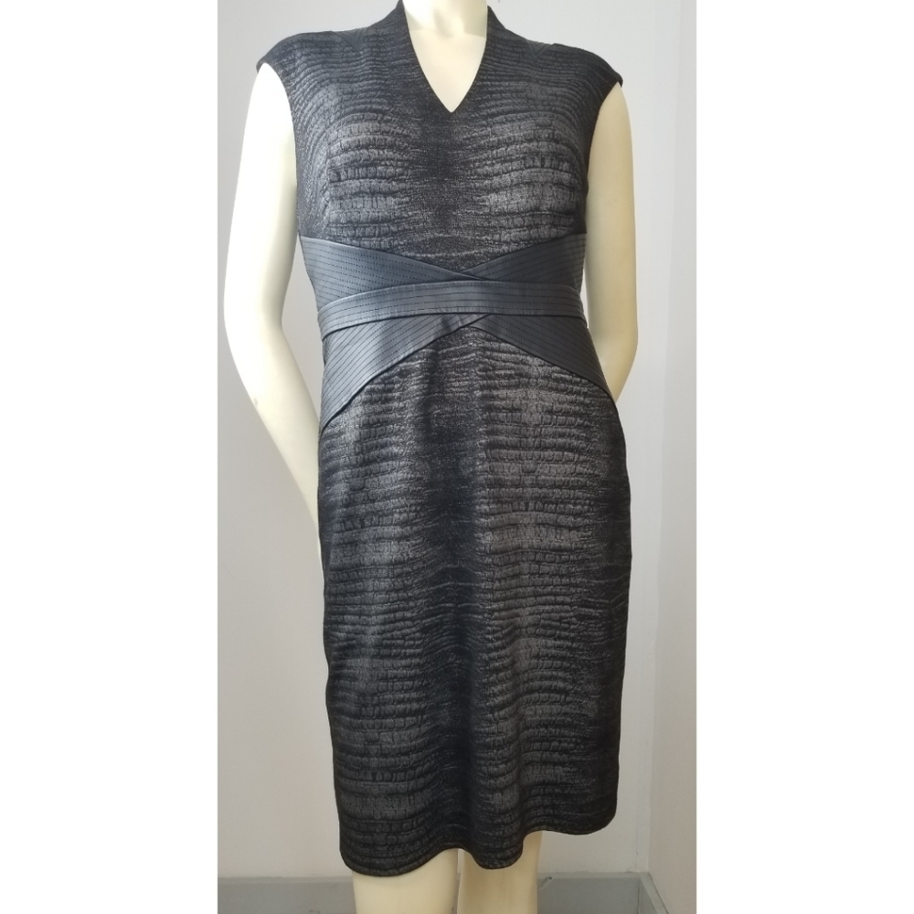 Ellen Tracy Black/Gray Vneck Cap Sleeves Dress, 6 - Picture 16 of 16